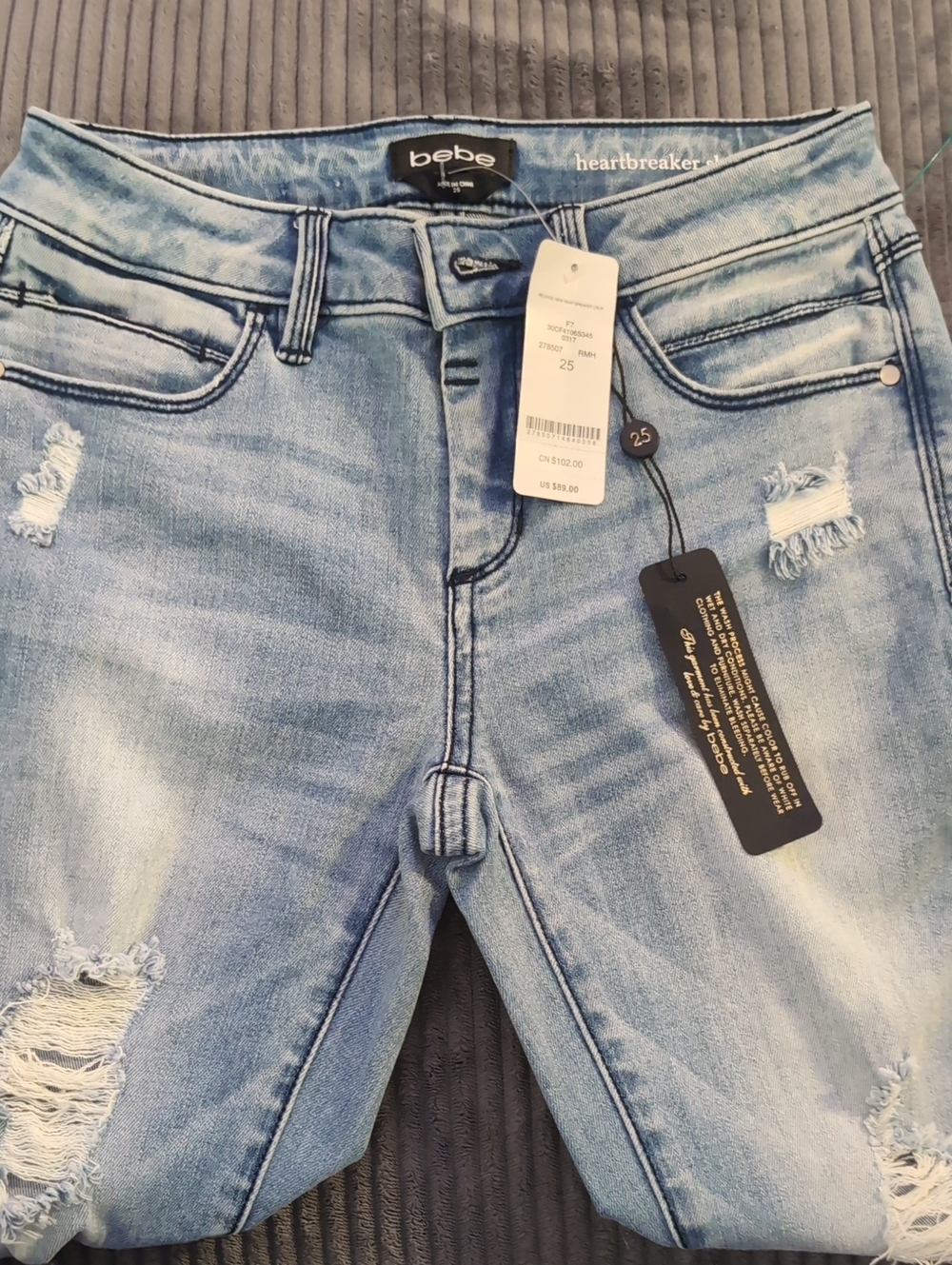 bebe Light Blue Skinny Distressed Jeans